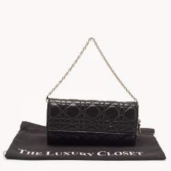 Dior Black Cannage Leather Lady Dior Wallet on Chain