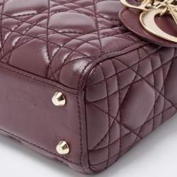 Dior Burgundy Cannage Leather Mini Lady Dior Tote