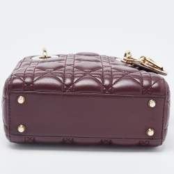 Dior Burgundy Cannage Leather Mini Lady Dior Tote
