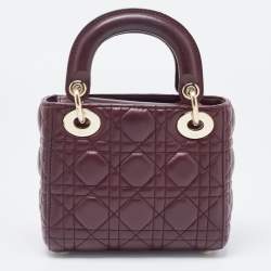 Dior Burgundy Cannage Leather Mini Lady Dior Tote