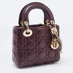 Dior Burgundy Cannage Leather Mini Lady Dior Tote