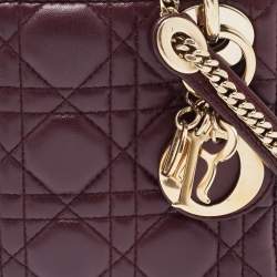 Dior Burgundy Cannage Leather Mini Lady Dior Tote