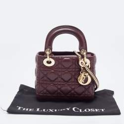 Dior Burgundy Cannage Leather Mini Lady Dior Tote