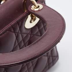 Dior Burgundy Cannage Leather Mini Lady Dior Tote
