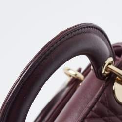 Dior Burgundy Cannage Leather Mini Lady Dior Tote