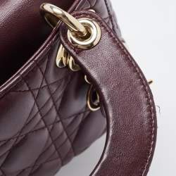 Dior Burgundy Cannage Leather Mini Lady Dior Tote