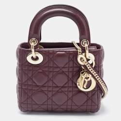 Dior Burgundy Cannage Leather Mini Lady Dior Tote
