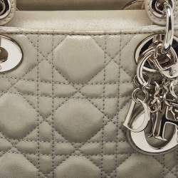 Pre Owned Dior Grey Shimmering Leather Mini Chain Lady Dior Tote