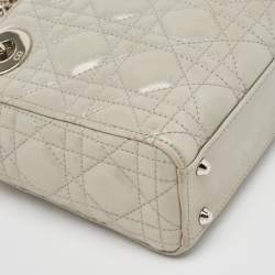 Pre Owned Dior Grey Shimmering Leather Mini Chain Lady Dior Tote