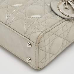 Pre Owned Dior Grey Shimmering Leather Mini Chain Lady Dior Tote