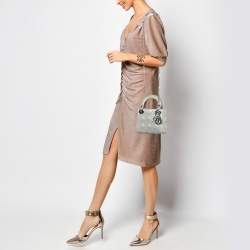 Pre Owned Dior Grey Shimmering Leather Mini Chain Lady Dior Tote