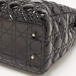Pre Owned Dior Black Cannage Patent Leather Large Soft Lady Dior Shopper Tote