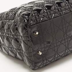 Pre Owned Dior Black Cannage Patent Leather Large Soft Lady Dior Shopper Tote
