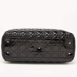 Pre Owned Dior Black Cannage Patent Leather Large Soft Lady Dior Shopper Tote