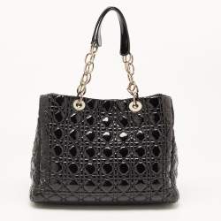 Pre Owned Dior Black Cannage Patent Leather Large Soft Lady Dior Shopper Tote