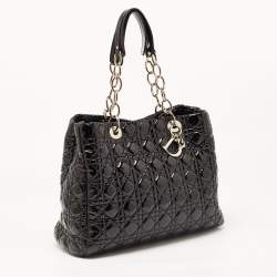 Pre Owned Dior Black Cannage Patent Leather Large Soft Lady Dior Shopper Tote