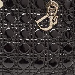 Pre Owned Dior Black Cannage Patent Leather Large Soft Lady Dior Shopper Tote