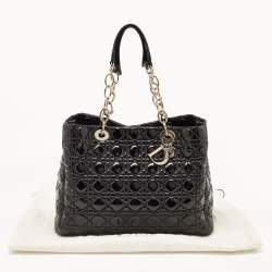 Pre Owned Dior Black Cannage Patent Leather Large Soft Lady Dior Shopper Tote