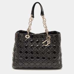 Pre Owned Dior Black Cannage Patent Leather Large Soft Lady Dior Shopper Tote