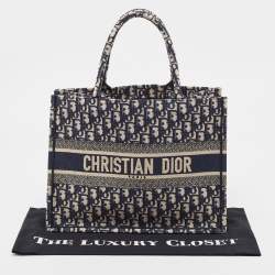 Pre Owned Dior Navy Blue Oblique Canvas Medium Book Tote 