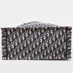 Pre Owned Dior Navy Blue Oblique Canvas Medium Book Tote 