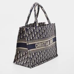 Pre Owned Dior Navy Blue Oblique Canvas Medium Book Tote 