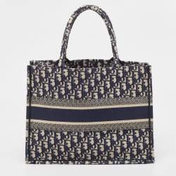 Pre Owned Dior Navy Blue Oblique Canvas Medium Book Tote 