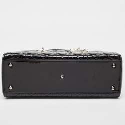 Pre Owned Dior Black Cannage Patent Leather Large Lady Dior Tote