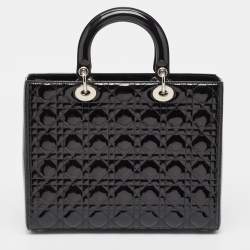 Pre Owned Dior Black Cannage Patent Leather Large Lady Dior Tote