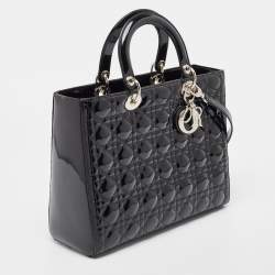 Pre Owned Dior Black Cannage Patent Leather Large Lady Dior Tote