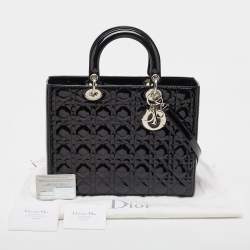 Pre Owned Dior Black Cannage Patent Leather Large Lady Dior Tote