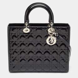Pre Owned Dior Black Cannage Patent Leather Large Lady Dior Tote