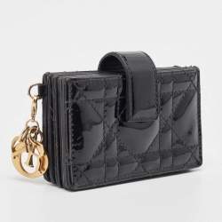 Pre Owned Dior Black Cannage Patent Leather Lady Dior 5 Gusset Card Holder