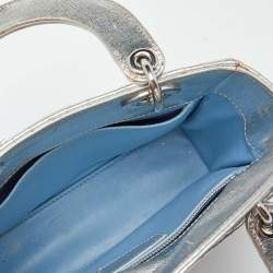 Pre Owned Dior Silver Cannage Leather Small Lady Dior My ABCDior Tote