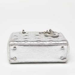 Pre Owned Dior Silver Cannage Leather Small Lady Dior My ABCDior Tote