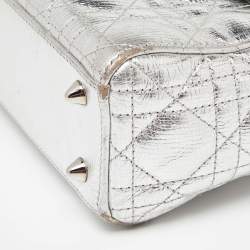 Pre Owned Dior Silver Cannage Leather Small Lady Dior My ABCDior Tote
