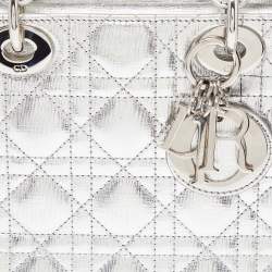 Pre Owned Dior Silver Cannage Leather Small Lady Dior My ABCDior Tote