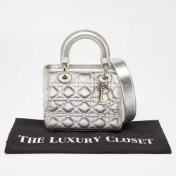 Pre Owned Dior Silver Cannage Leather Small Lady Dior My ABCDior Tote