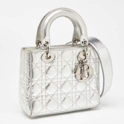 Pre Owned Dior Silver Cannage Leather Small Lady Dior My ABCDior Tote