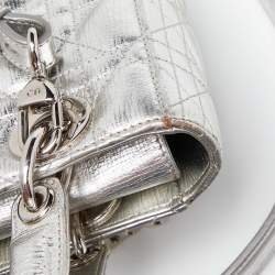 Pre Owned Dior Silver Cannage Leather Small Lady Dior My ABCDior Tote