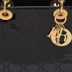Pre Owned Dior Black Cannage Patent Leather Large Lady Dior Tote