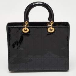 Pre Owned Dior Black Cannage Patent Leather Large Lady Dior Tote