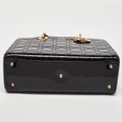 Pre Owned Dior Black Cannage Patent Leather Large Lady Dior Tote