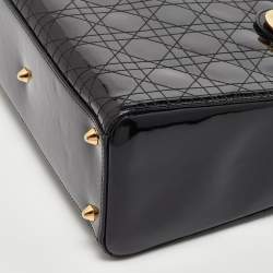 Pre Owned Dior Black Cannage Patent Leather Large Lady Dior Tote