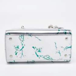 Dior Metallic Silver/Green Printed Leather Medium Lady Dior Tote