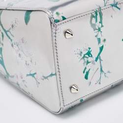 Dior Metallic Silver/Green Printed Leather Medium Lady Dior Tote