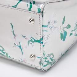 Dior Metallic Silver/Green Printed Leather Medium Lady Dior Tote
