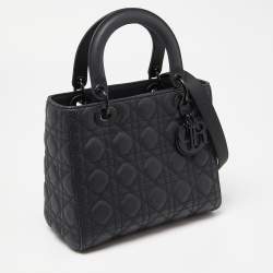Pre Owned Dior Black Ultra Matte Cannage Leather Medium Lady Dior Tote