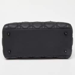 Pre Owned Dior Black Ultra Matte Cannage Leather Medium Lady Dior Tote