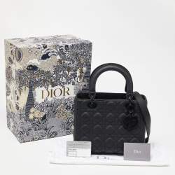 Pre Owned Dior Black Ultra Matte Cannage Leather Medium Lady Dior Tote